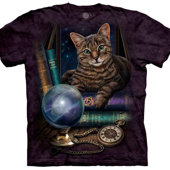 Cat Kittens Magic The Fortune Teller Cute Animal Purple Mountain T-Shirt S-3X - Picture 1 of 4